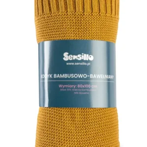 Paturica tricotata de bumbac si bambus Sensillo 100x80 cm mustar