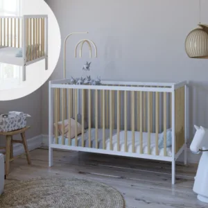 Patut 2 in 1 Lumi alb-natur din Lemn cu somiera reglabila