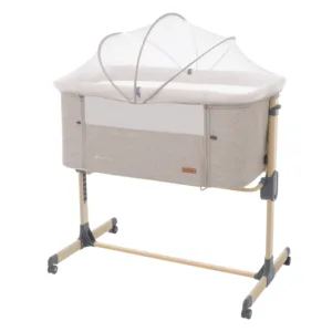 Patut Co-Sleeper cu roti si inaltime reglabila KikkaBoo Amaris Beige