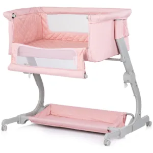 Patut co-sleeper Chipolino Eleganza Pink Marshmallow cu laterala culisanta si pozitie anti-reflux