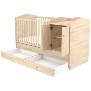 Patut copii transformabil din lemn cu 2 sertare Eva Maxi Kombi 120x70 cm natur