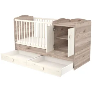 Patut copii transformabil din lemn cu 2 sertare Sofia Maxi Kombi 120x70 cm crem nisip