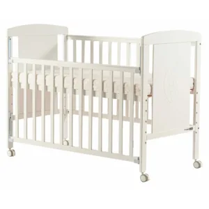 Patut cu laterala culisanta FreeON Mia  cu roti 120x60 cm din lemn de pin si mdf white
