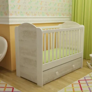 Patut cu sertar Happy cu leganare alb-antik A428