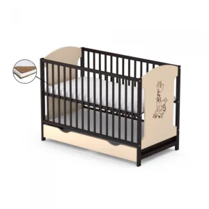 Patut cu sertar Vessanti Milo Girafa Crem cu wenge + Saltea Cocos 10 cm