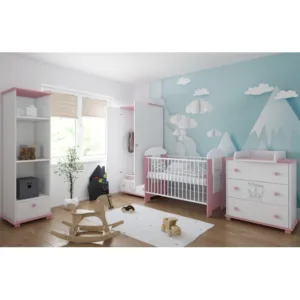 Patut din lemn MDF Nichiduta Ptilou Pink Princess cu sistem 3 bare detasabile