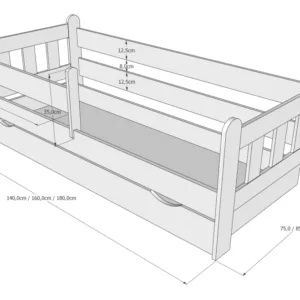Patut din lemn MDF Nichiduta Stas Alb 140x70 cu laterala de protectie 90 cm inclusa