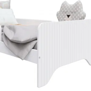 Patut din lemn Nichiduta cu 2 bariere de protectie 160x80 cm Junior Alb