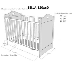 Patut din lemn Nichiduta cu somiera reglabila si margine din silicon pentru protectie dintisori Bella White