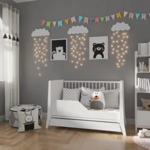 Patut din lemn cu Sertar 120x60 cm Nichiduta Damian cu grilaj Alb