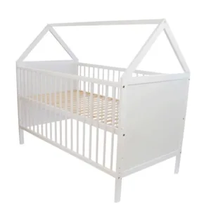Patut din lemn tip Casuta 140x70 cm cu sertar Domek Alb