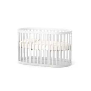 Patut oval pentru copii 90140x70cm LD14 Alb din lemn masiv de fag