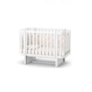 Patut pentru copii 120x60 cm din lemn masiv de fag 0-4 ani LD5 Monaco Alb inaltimea saltelei reglabila in 4 nivele