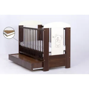 Patut pentru copii Drewex Bear cu sertar Wenge + Saltea Cocos 12 cm