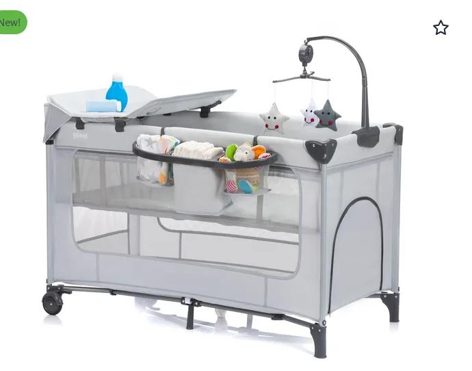 Patut pliabil pentru copii Fillikid Capri Grey cu saltea de infasat
