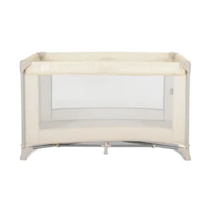 Patut pliabil pentru copii Lorelli Torino Beige cu saltea inclusa si usa laterala cu fermoar