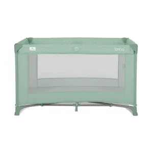 Patut pliabil pentru copii Lorelli Torino Green cu saltea inclusa si usa laterala cu fermoar