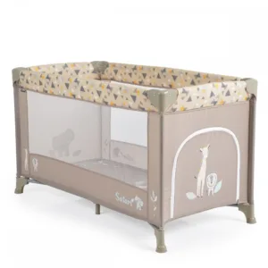 Patut pliabil pentru copii Moni Safari Beige 125x62x75 cm cu un nivel