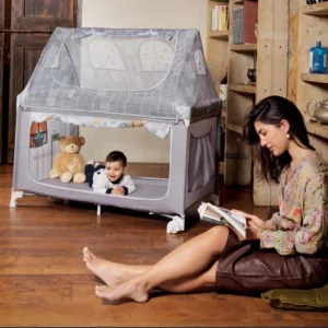 Patut pliant voiaj cu doua niveluri Daily Dolci Sogni cu saltea inclusa Beige