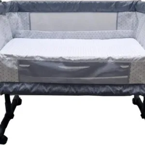 Patut transformabil in balansoar Baby Care Co-Sleeper Gri Jeans Cu plasa insecte si cosulet depozitare