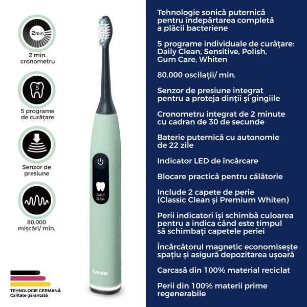 Periuta de dinti electrica sonica Peppermint Green Planet SC50 Beurer