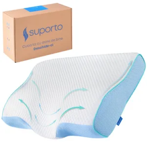 Perna de dormit anatomica si ortopedica cu suport cervical din spuma cu memorie Suporto Albastra
