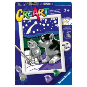 Pictura pe numere pentru copii Ravensburger CreArt Prieteni care stralucesc in intuneric