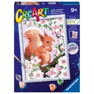 Pictura pe numere pentru copii Ravensburger CreArt Veverita cu sclipici