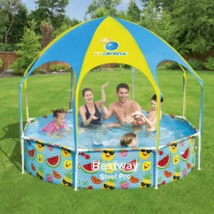 Piscina cu cadru metalic Bestway SteelPro cu pavilion albastru 244x51 cm