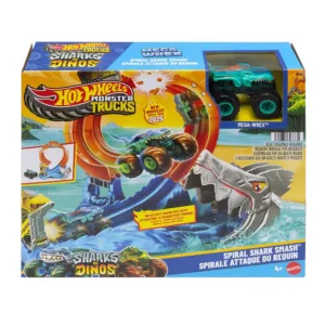 Pista cu masinuta Spiral Shark Smash Hot Wheels Monster Trucks