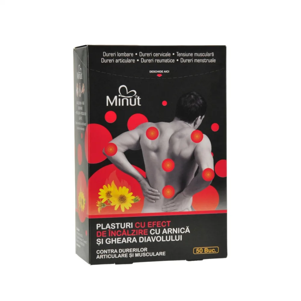 Plasture cu Arnica si Gheara Diavolului cu efect de incalzire 9x14 cm Minut