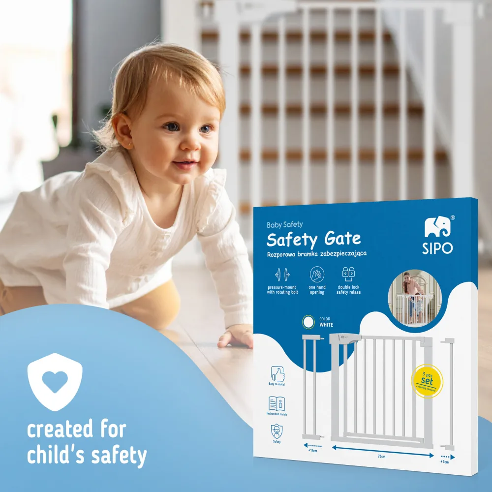 Poarta de siguranta pentru scari Sipo White operare cu o mana 75-103 cm