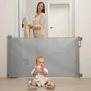 Poarta de siguranta retractabila pentru scari Momcozy gri