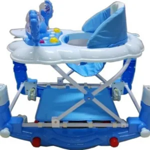 Premergator cu sistem de balansare Baby Care Ratusca Albastru pliabil cu roti din silicon si melodii