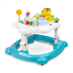 Premergator transformabil in jumper sau centru de activitati pentru bebelusi Toyz Hip Hop cu scaun rotativ 360 si panou interactiv Albastru deschis