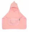 Prosop 60x65 cm din bumbac muselina cu gluga si buzunar pentru bebelusi si copii Amy Poncho rose