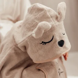 Prosop BabySteps 73x58 cm din bambus cu gluga si buzunar pentru bebelusi si copii Poncho Teddy Beige