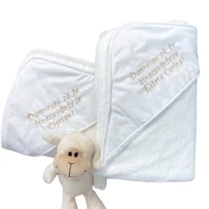 Prosop alb pentru bebelusi Personalizat cu capison 80x80 cm