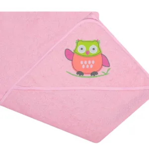 Prosop cu gluga din bumbac 80x80 cm Pink Owl