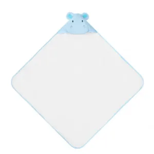 Prosop cu gluga din bumbac pentru bebelusi Hipopotam Bleu 84x84cm