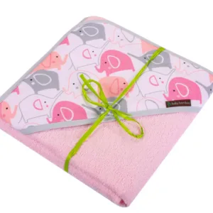 Prosop cu gluga din fibra de bambus 100x100 cm Pink Elefants
