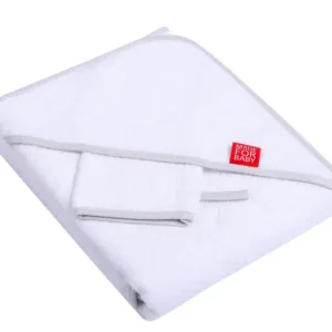 Prosop cu gluga si manusa din bumbac 80x80 cm White and Grey