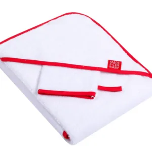 Prosop cu gluga si manusa din bumbac  80x80 cm White and Red