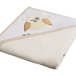 Prosop de baie cu gluga 100 cm bumbac Akuku Bufnita Bej