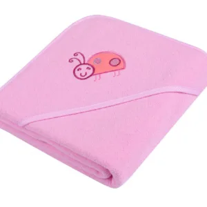 Prosop de baie cu gluga brodata 80x80 cm Pink Ladybug