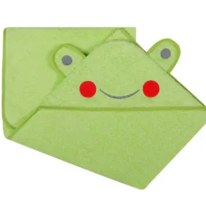 Prosop de baie cu gluga cu urechi din bumbac 80x80 cm Green Frog