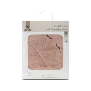 Prosop de baie cu gluga si broderie 90 x 90 cm din bumbac 0 luni+ Smoke Rose