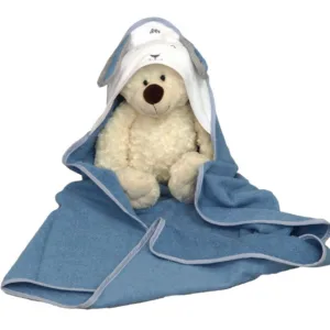 Prosop de baie pentru bebelusi din bumbac cu gluga Fluffy Blue 75 x 75 cm