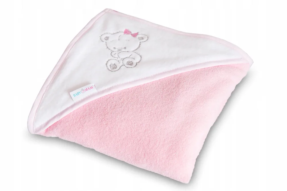 Prosop de baie pentru copii BabyMam prevazut cu capison decorat cu broderie vesela