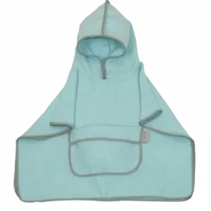 Prosop din bumbac muselina cu gluga si buzunar pentru bebelusi si copii Poncho mint 60x65 cm